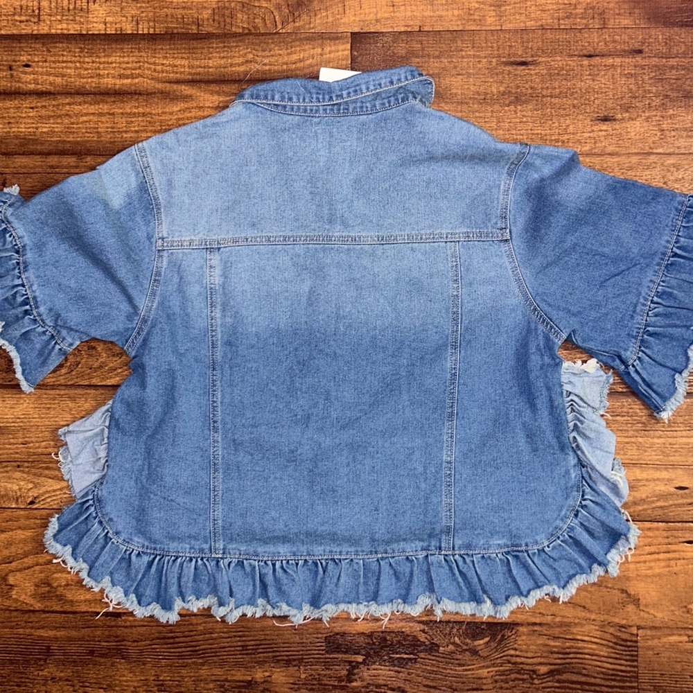 Hayden ~Medium/Large ~ Raw Edges W/ Ruffle Sleeves ~ Blue Denim Boho Jacket ~New - Picture 8 of 9